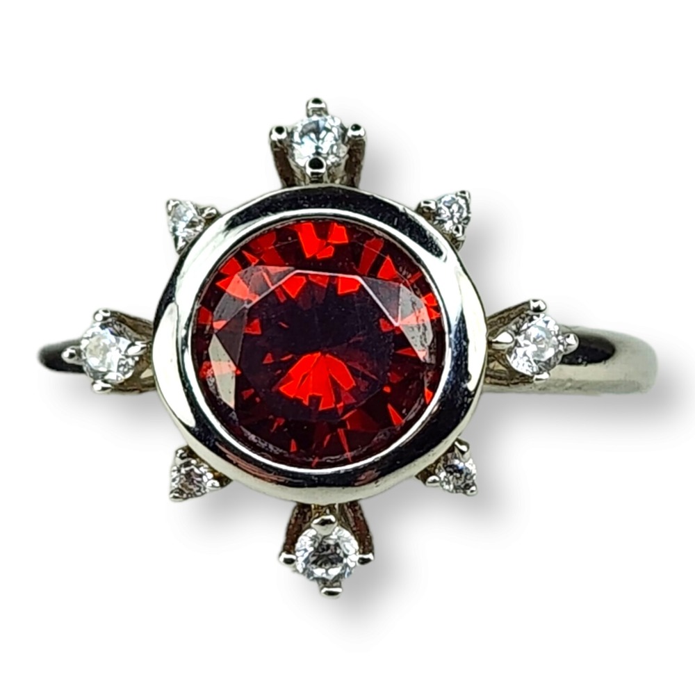 Bomb Party Ring Size 8 Red Rubellite‎ Cubic Zirconia 925 Sterling Silver